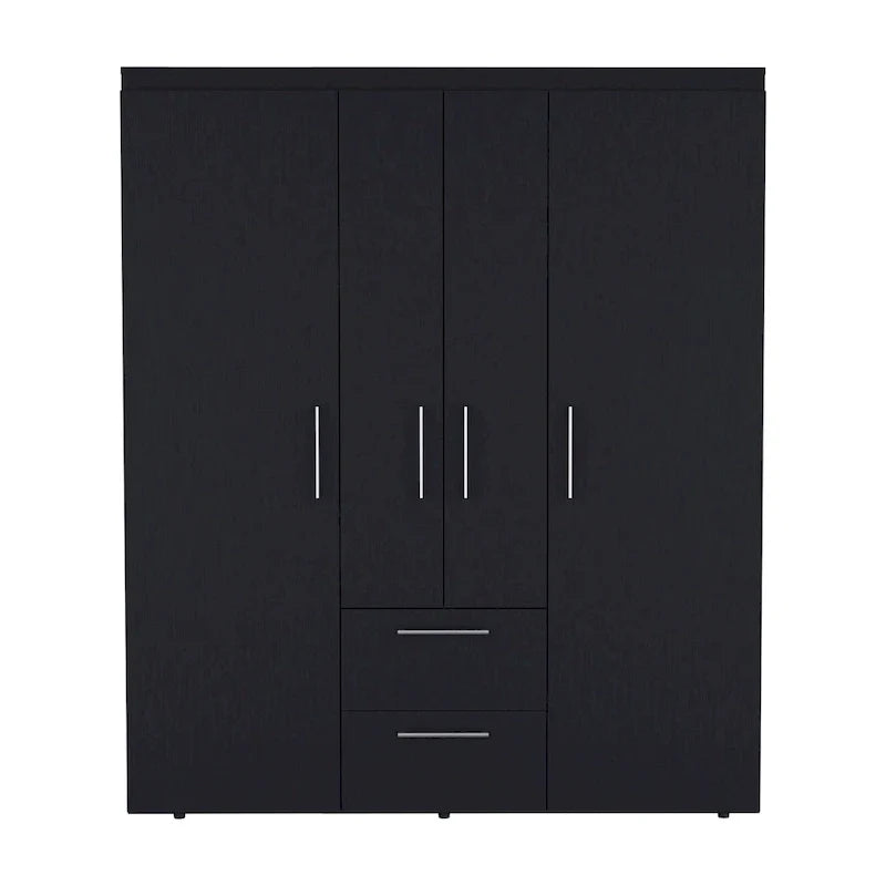 19.8 Armoire quatre portes moderne avec options de rangement multiples et accents métalliques