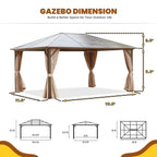 Tonnelle EROMMY à toit rigide, pergola extérieure avec double toit, moustiquaire et rideaux, auvent robuste pour patio, jardin, fête au bord de la piscine