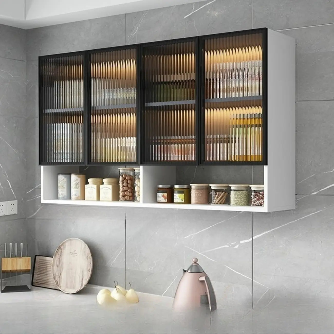 Armoire de cuisine murale grise en bois pour rangement