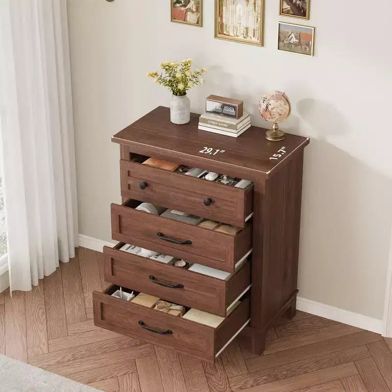 GustoWave Commode 4 tiroirs pour chambre à coucher, commode verticale haute de 88,4 cm avec grand rangement, commode en bois autoportante pour chambre à coucher, salon