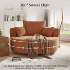 Fauteuil baril accent en chenille, Fauteuil de salon, Fauteuil rond avec base pivotante à 360 degrés et 3 coussins amovibles