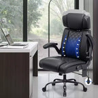 Chaise de bureau ergonomique HOFFREE 200 kg Chaise de bureau en similicuir Dossier haut Appui-tête réglable Accoudoirs rabattables Chaise d'ordinateur