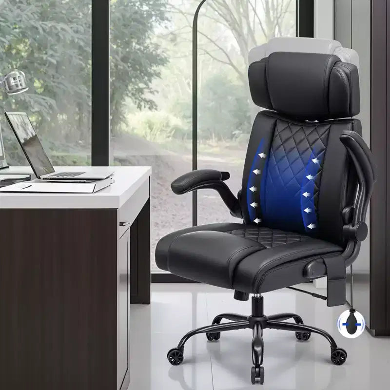 Chaise de bureau ergonomique HOFFREE 200 kg Chaise de bureau en similicuir Dossier haut Appui-tête réglable Accoudoirs rabattables Chaise d'ordinateur