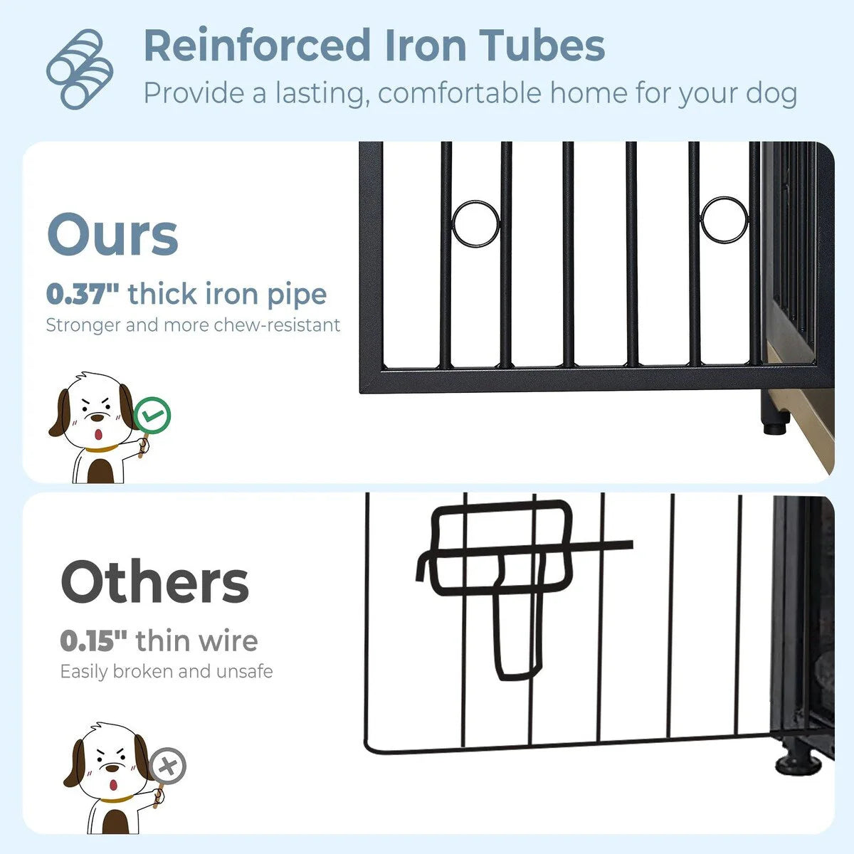 Meuble Cage pour Chien 70.86'' Grande Race Meuble TV avec Coussin & Deux Chambres (Sans Coussin)
