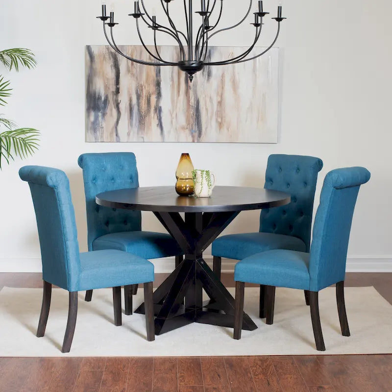 Ensemble de salle à manger rond 5 pièces, ensemble de meubles de salle à manger avec table à manger en croix et 4 chaises rembourrées
