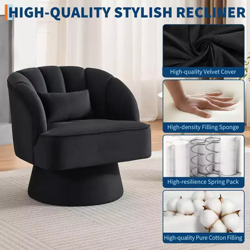 Fauteuil pivotant GustoWave avec accoudoirs, fauteuil rond en velours pivotant à 360° de style Mid-Century, fauteuil moderne pour salon
