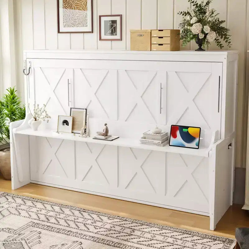 Lit escamotable Dalton en bois GDFStudio avec bureau intégré et station de charge USB