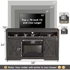Meuble TV de ferme pour foyer de 23 pouces, meuble de divertissement de 34 pouces de haut pour TV de 65 pouces et plus, console TV avec porte coulissante (sans foyer)
