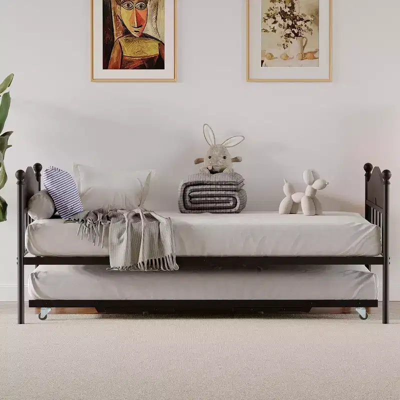 Lit de repos double en métal GustoWave avec lit gigogne pliant, lit de repos peu encombrant