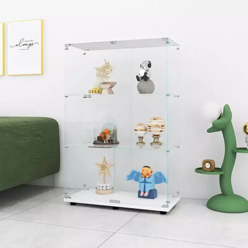 MAYEERTY Vitrine à deux portes en verre avec 3 étagères, meuble d'exposition sur pied 125,2x80,5x36,3 cm, pour salon, chambre, bureau, blanc
