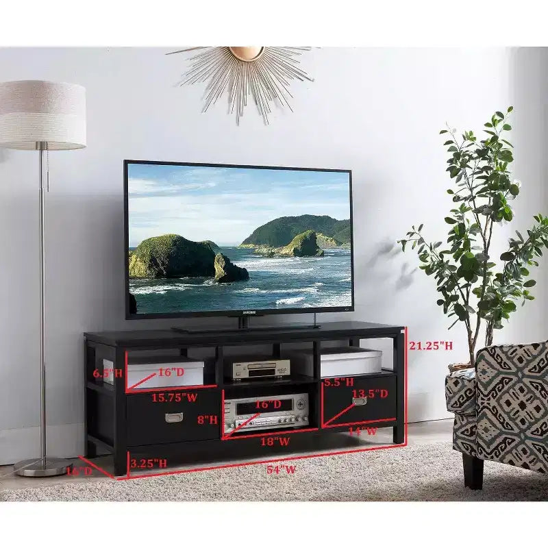 Meuble TV Kings Brand Furniture 54 po en bois fini noir avec rangement