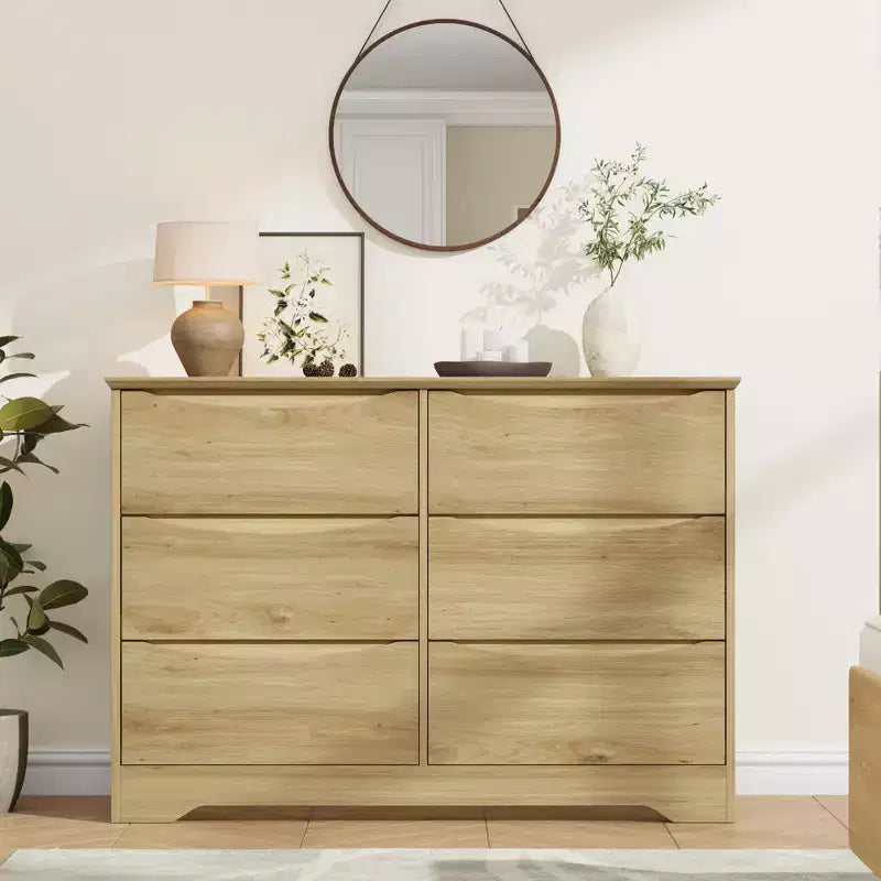 Commode haute et moderne à 6 tiroirs en bois avec plateau large - Chiffonnier à grande capacité pour Chambre, Salon, Couloir et Rangement de Chambre d'Enfant