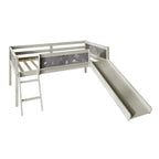 Lit mezzanine bas classique double CraftPorch avec tableau noir, toboggan et échelle