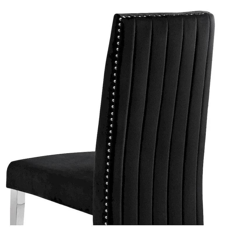 Chaise de salle à manger « Best Quality Furniture » avec dossier plissé, clous décoratifs et pieds chromés (lot de 2)