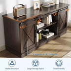 Meuble TV de style rustique pour téléviseurs jusqu'à 65 pouces, meuble de rangement avec portes coulissantes de grange, placards de rangement en bois et étagère réglable