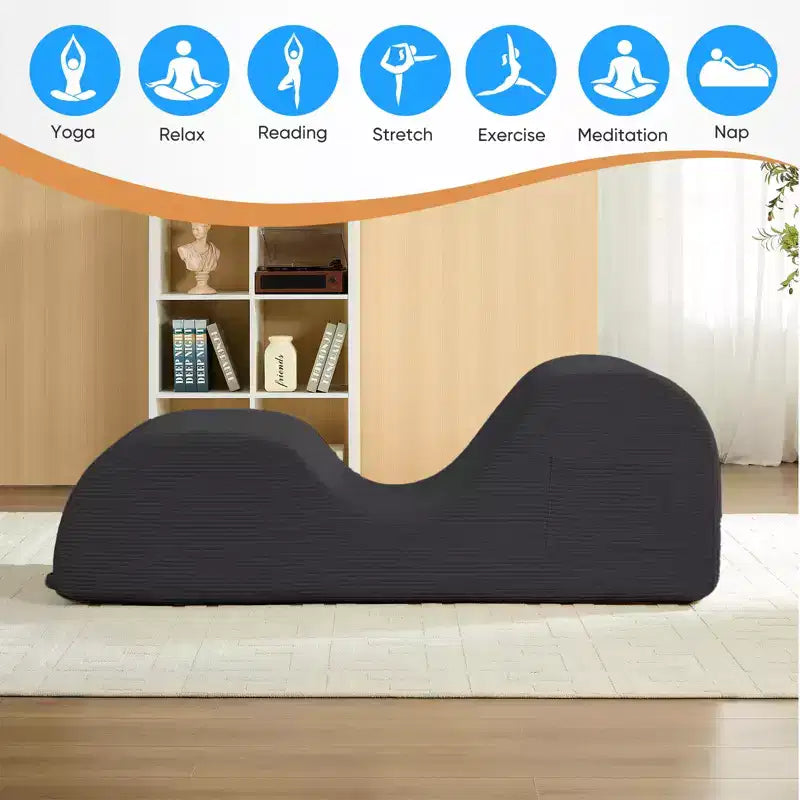 Mjkone Chaise Longue de Yoga en Velours Côtelé, Canapé de Yoga Incurvé avec Appui-Tête/Coussin Lombaire/Repose-Pieds Amovibles, Base Antidérapante