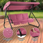 Balançoire-planeur de jardin convertible à 3 places, auvent réglable, coussins amovibles, capacité de charge de 340 kg, coussins amovibles, cadre métallique robuste