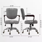 Cole, chaise de bureau en similicuir, 27,12 P x 24,75 L x 36,25-39,37 H, gris