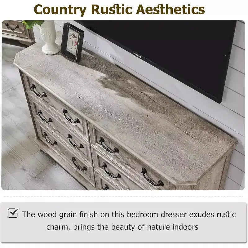 Commode à 6 tiroirs SinCiDo pour chambre à coucher, commode rustique en bois de style ferme, commode vintage de 54 po de largeur pour salon