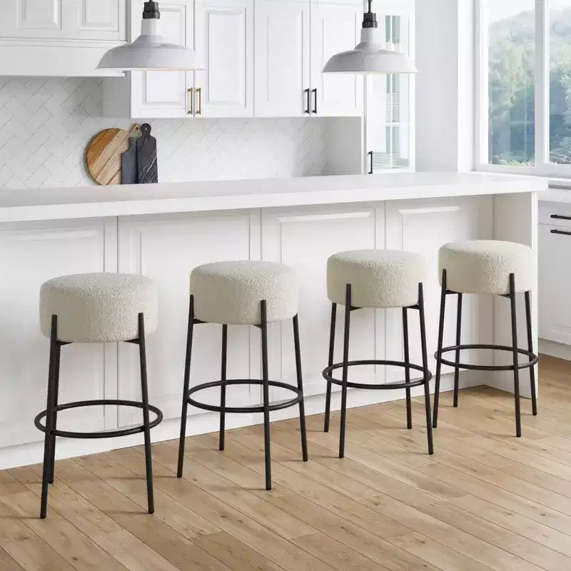 Nathan James Lot de 4 tabourets de bar sans dossier Isaac hauteur comptoir Boucle Blanc
