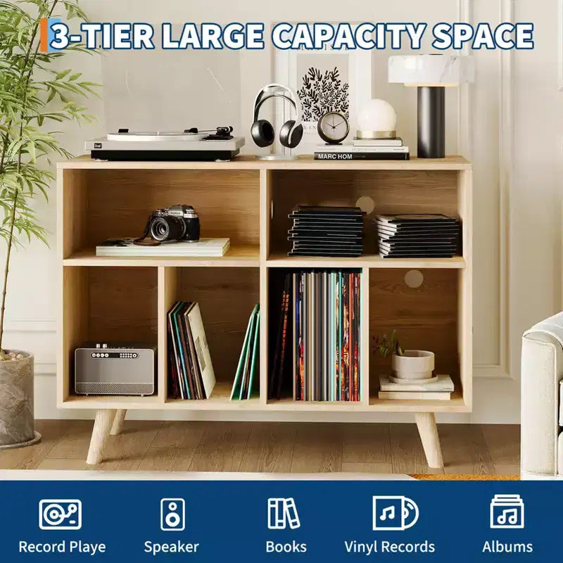 Meuble support pour tourne-disque COZONY avec rangement vinyles, étagère décorative de 39,5 po pour platine vinyle, pouvant contenir jusqu'à 350 albums, pour salon