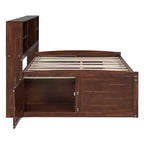 Lit capitaine/lit de repos pleine grandeur en bois avec étagères de rangement intégrées, 4 tiroirs et 2 armoires, marron antique -