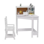 Ensemble bureau et chaise pour enfants, table d'étude d'angle en bois avec étagère, tableau d'affichage et porte-stylo, table d'écriture pour garçons et filles, blanc