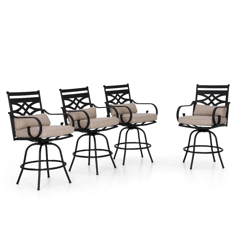 Ensemble de 4 chaises de bar de patio pivotantes en métal avec coussins pour l'extérieur