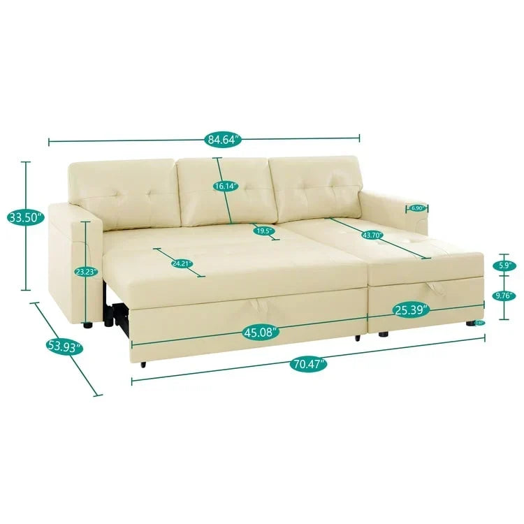 Canapé d'angle réversible convertible avec lit gigogne, méridienne de rangement et pieds durables
