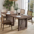 PexFix Table de salle à manger de cuisine rustique 67 x 33,5 pouces - Table de cuisine carrée en noyer avec pieds en rotin tressé pour cuisine, bar, salon
