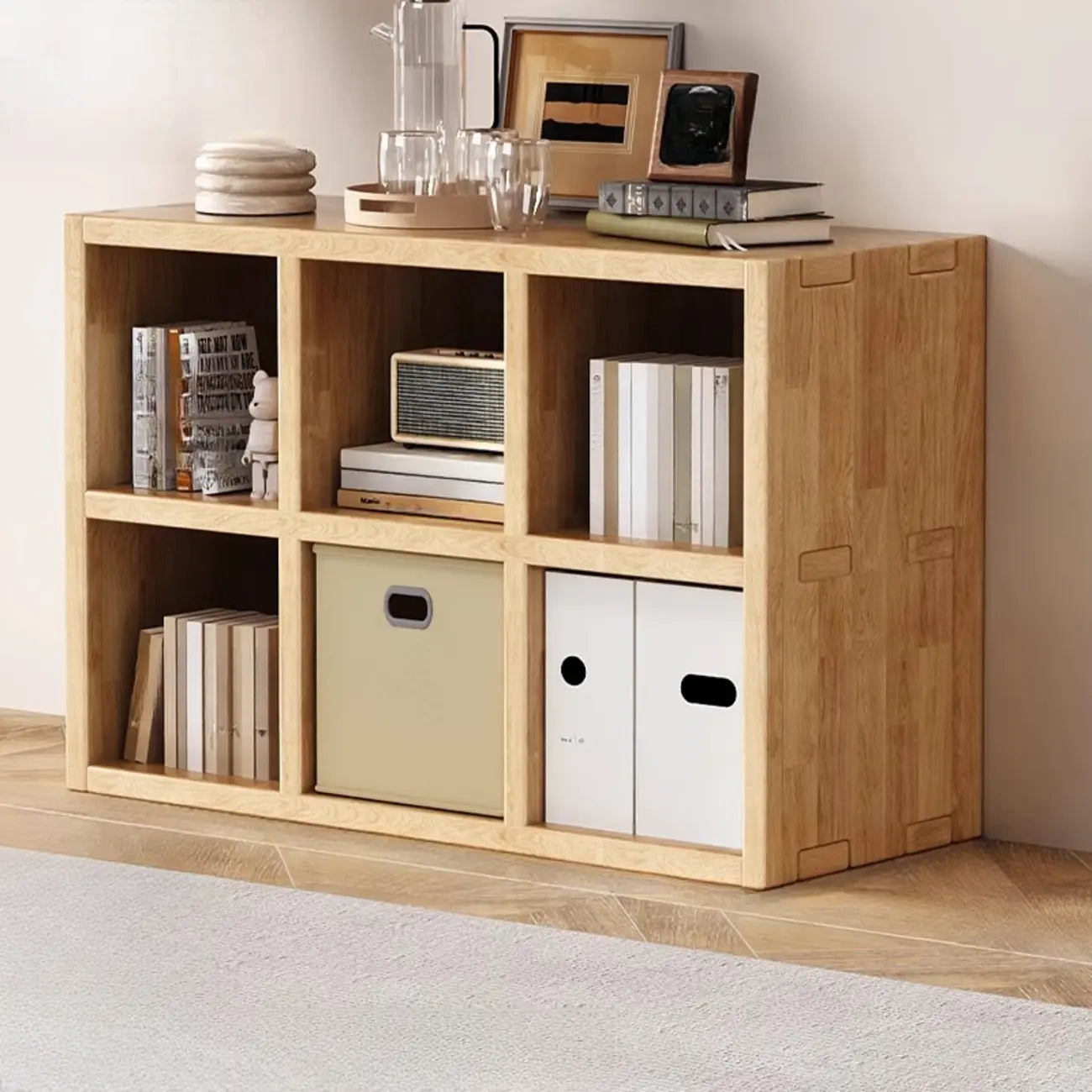 Bibliothèque moderne horizontale en bois à 8 cubes, finition naturelle
