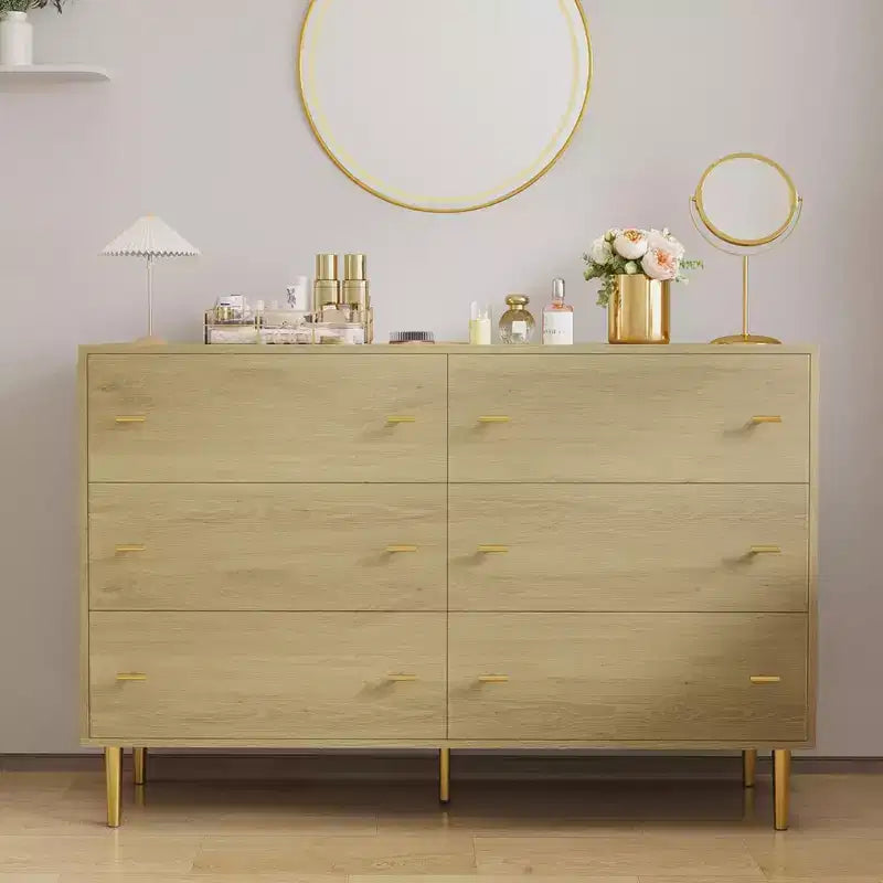 Commode de chambre à 6 tiroirs style ferme, 120 cm de large, en bois rustique, avec grands tiroirs et poignées barre, organisateur de tiroirs pour le salon