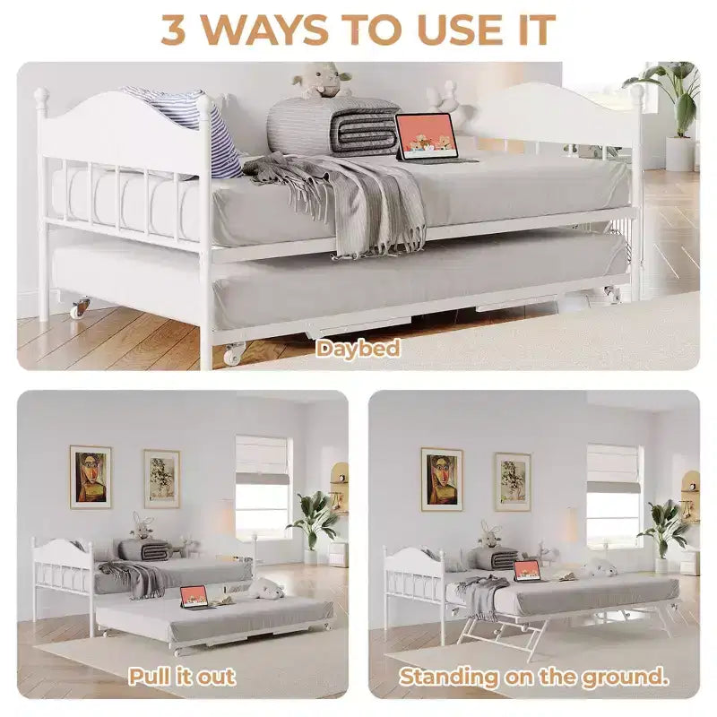 Lit de repos double en métal GustoWave avec lit gigogne pliant, lit de repos peu encombrant