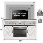 Meuble TV de ferme pour foyer de 23 pouces, meuble de divertissement de 34 pouces de haut pour TV de 65 pouces et plus, console TV avec porte coulissante (sans foyer)