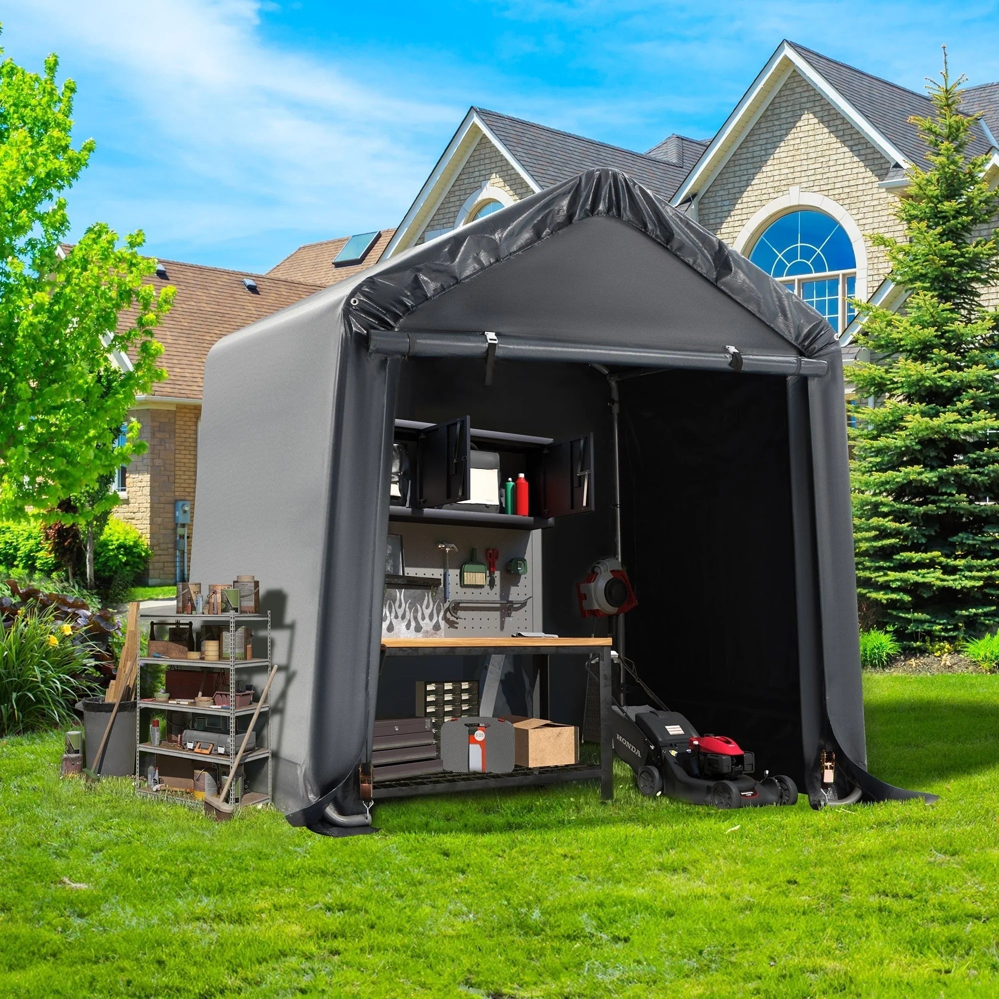Abri de rangement extérieur et abri de voiture : abri portable pour vélos, motos et rangement de jardin