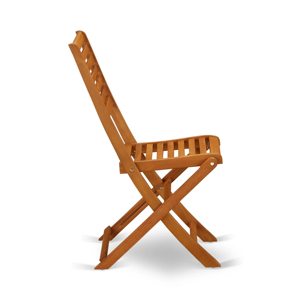 East West Furniture Ensemble Bistro de conversation d'extérieur comprenant une table basse ronde en bois et 2 chaises pliantes, Huile naturelle