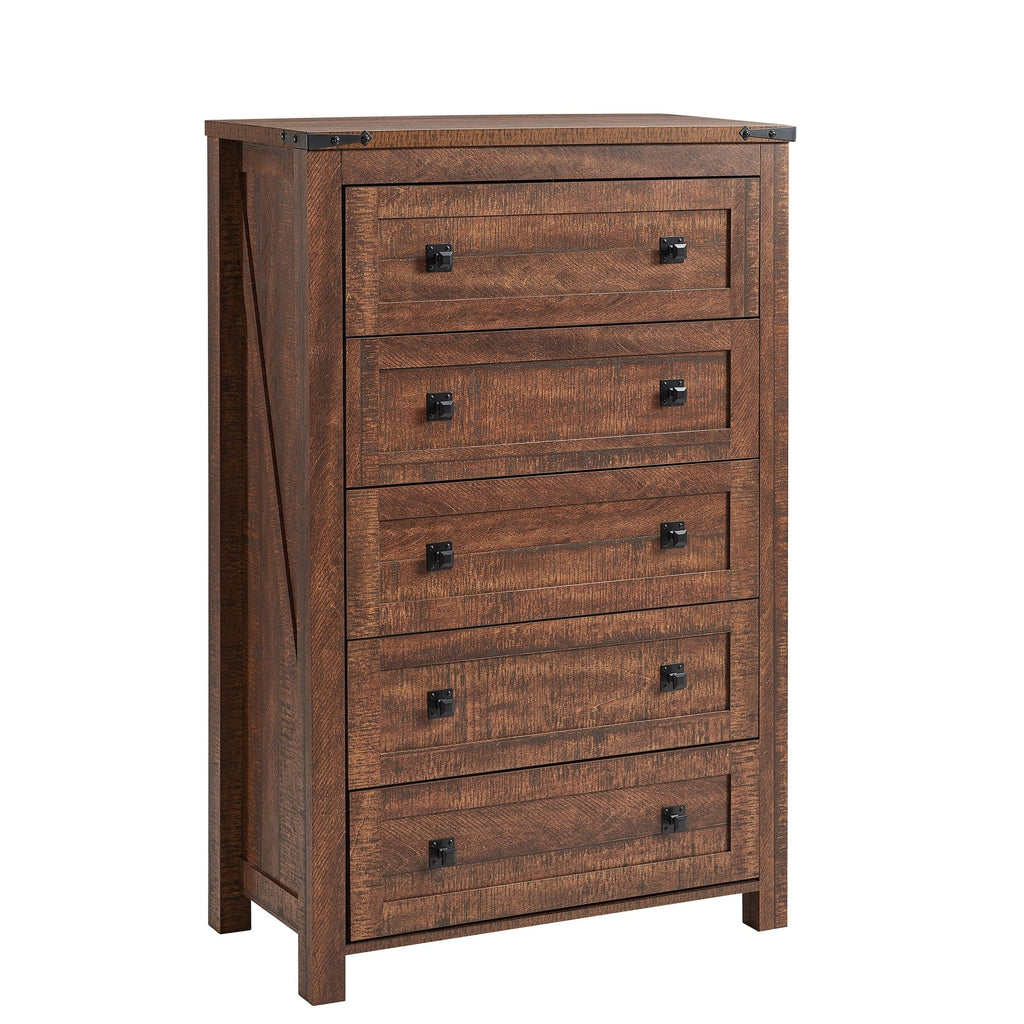 Commode en bois de style campagnard, 5 tiroirs, 122 cm de hauteur, pour chambre à coucher