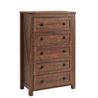 Commode en bois de style campagnard, 5 tiroirs, 122 cm de hauteur, pour chambre à coucher