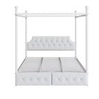 Lit plate-forme à baldaquin moderne en métal taille Queen Luxystar avec tête de lit rembourrée et 2 tiroirs, blanc