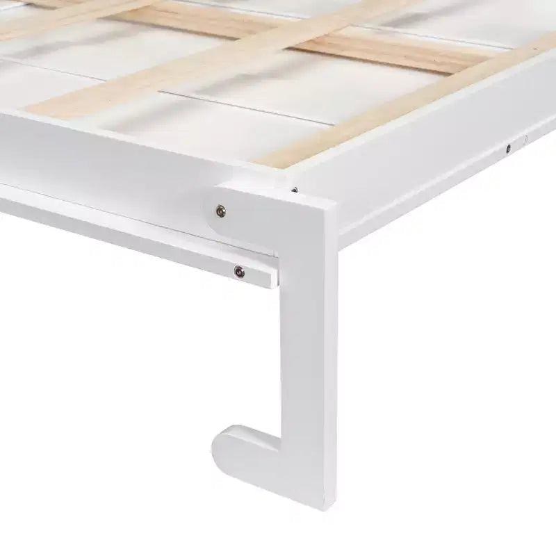 Lit escamotable Queen Size avec armoires latérales et éclairage LED, lit armoire pliant avec étagères de rangement et tiroirs pour chambre d'amis, blanc