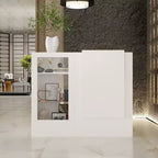 Comptoir de réception d'angle blanc Famapy avec vitrine en verre trempé