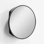 PexFix Armoire de toilette ronde noire 24 pouces avec miroir, montage en surface, cadre métallique, étagères amovibles pour salle de bain