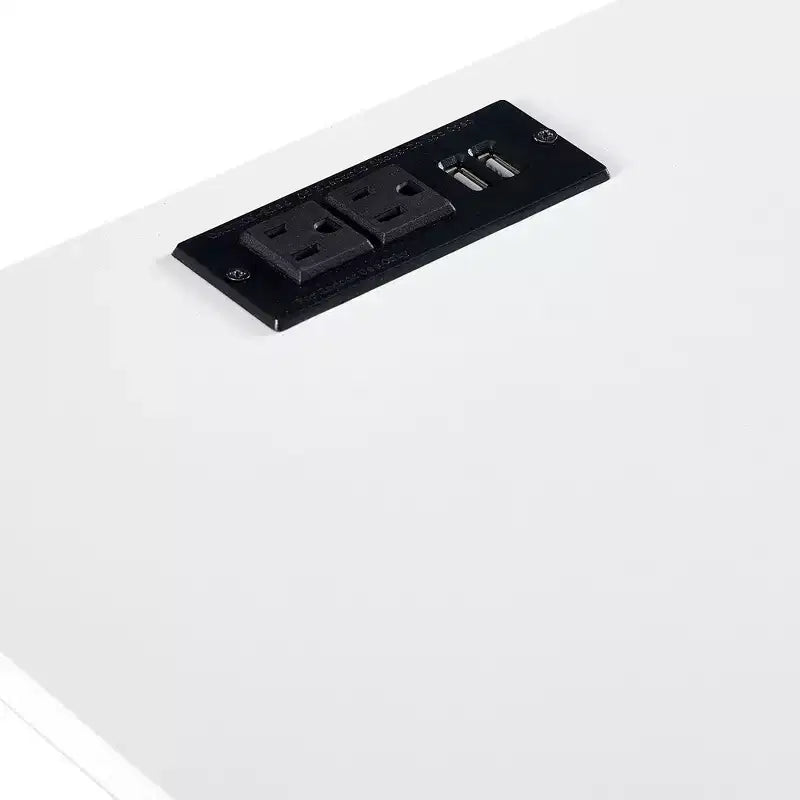 Table d'appoint en rotin de 39,9 cm avec prise de courant et ports USB, table de chevet moderne avec tiroir et pieds en bois massif, table d'appoint pour salon, chambre à coucher, blanc