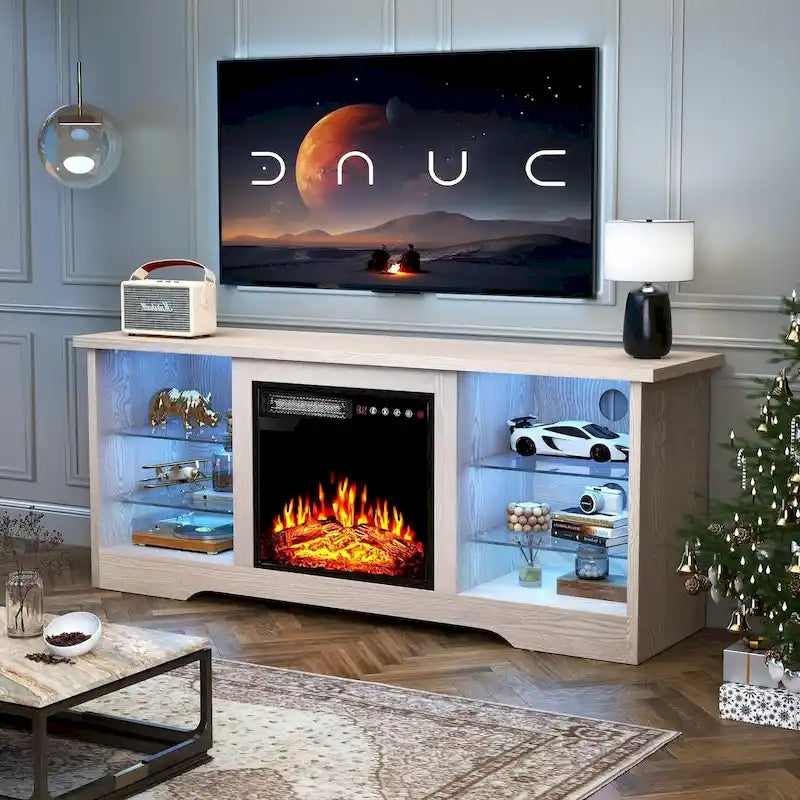 Meuble TV cheminée Bossin 58" avec foyer électrique 18", centre de divertissement moderne pour téléviseurs 65", console TV