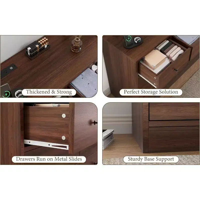 Acekool Commode 12 Tiroirs avec Prises de Courant, Meuble de Rangement en Bois pour Chambre, Salon, Couloir, 155 cm