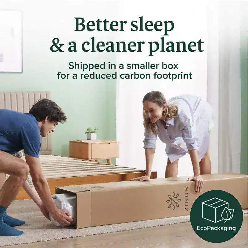 Matelas en mousse à mémoire de forme Zinus 8 pouces Double Thé vert, sans fibre de verre, fermeté moyenne, soulagement de la pression zoné, mousses et tissu certifiés sûrs