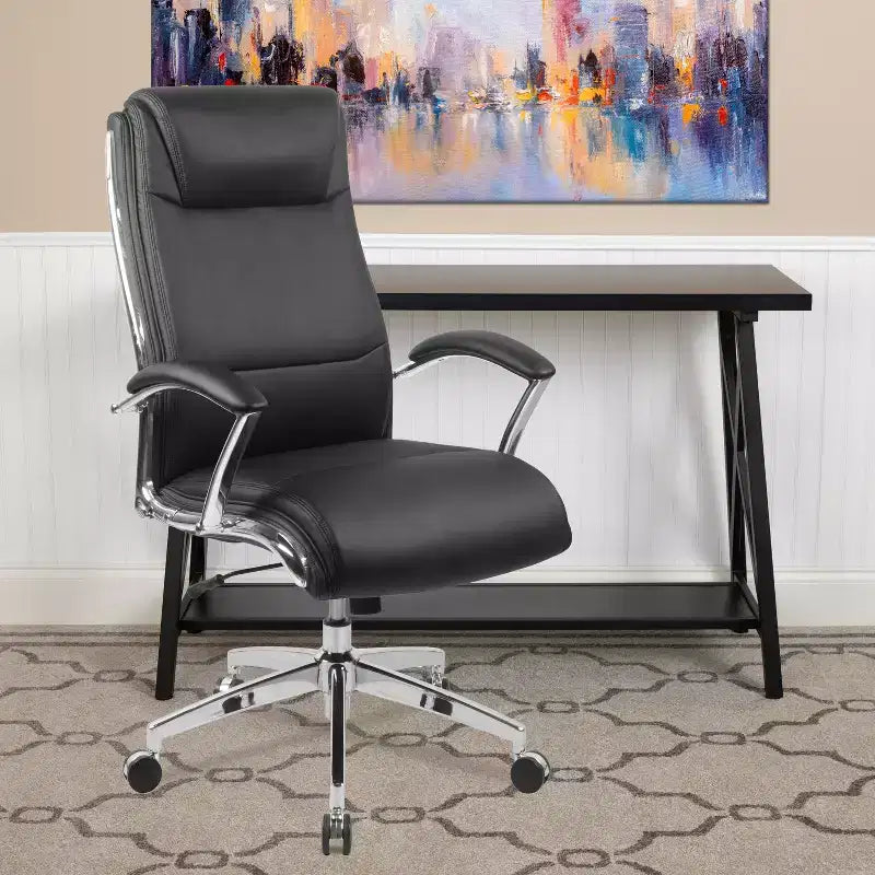 Flash Furniture Chaise de bureau exécutive pivotante en tissu lisse à dossier haut avec base et accoudoirs chromés