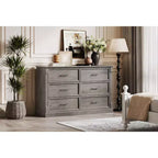 Commode de ferme à 6 tiroirs, commode rustique en bois avec poignées en métal, grande commode de rangement pour meuble TV pour salon, chambre d'enfant, chambre à coucher