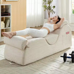 Mjkone Chaise Longue de Yoga en Velours Côtelé, Canapé de Yoga Incurvé avec Appui-Tête/Coussin Lombaire/Repose-Pieds Amovibles, Base Antidérapante