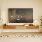 Meuble TV flottant mural Luck Live Mid-Century Modern 200 cm avec portes et tiroirs en rotin